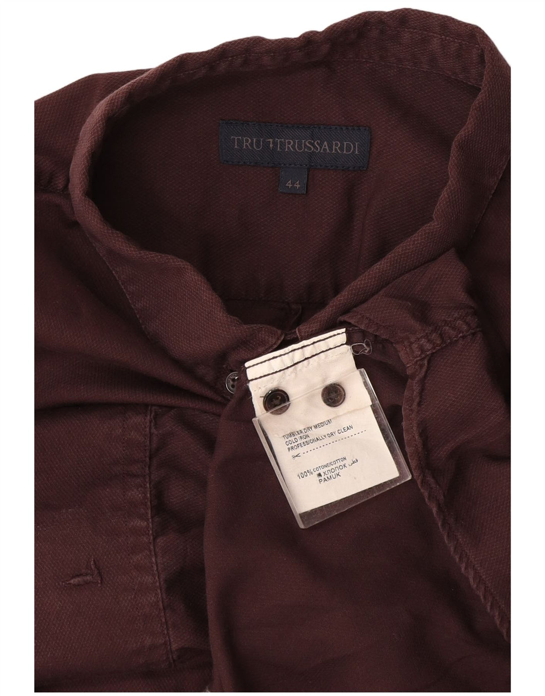 Trussardi Mens Shirt Size 44 XL Burgundy Cotton