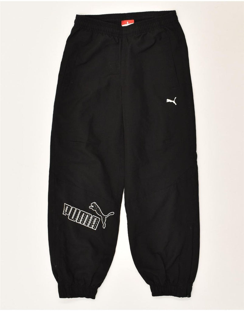 PUMA Boys Graphic Tracksuit Trousers Joggers 9-10 Years Black Polyester | Vintage Puma | Thrift | Second-Hand Puma | Used Clothing | Messina Hembry 