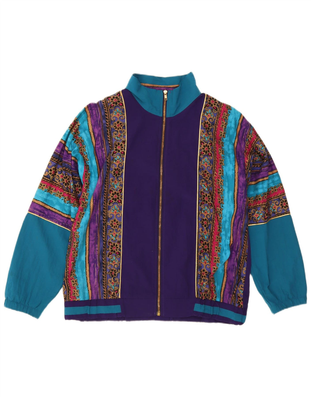 Vintage Womens Tracksuit Top Jacket UK 16 Large Multicoloured Colourblock