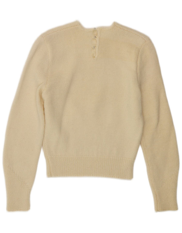 VINTAGE Womens Crew Neck Jumper Sweater UK 10 Small Off White