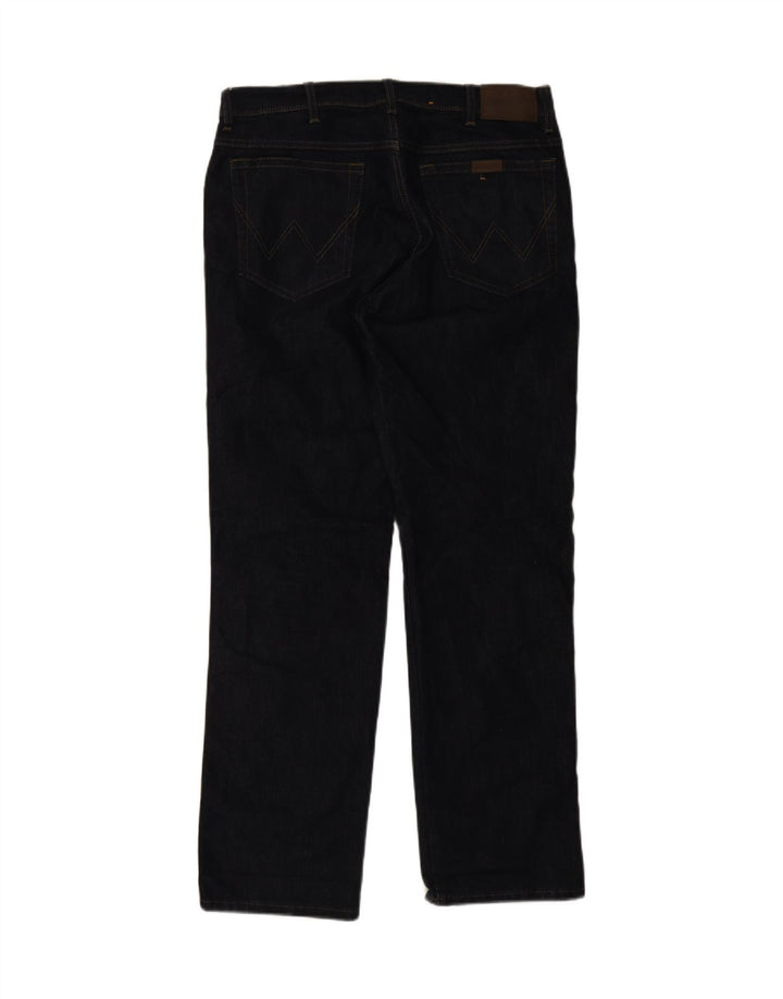 Wrangler Mens Regular Fit Straight Jeans W35 L32 Navy Blue Cotton