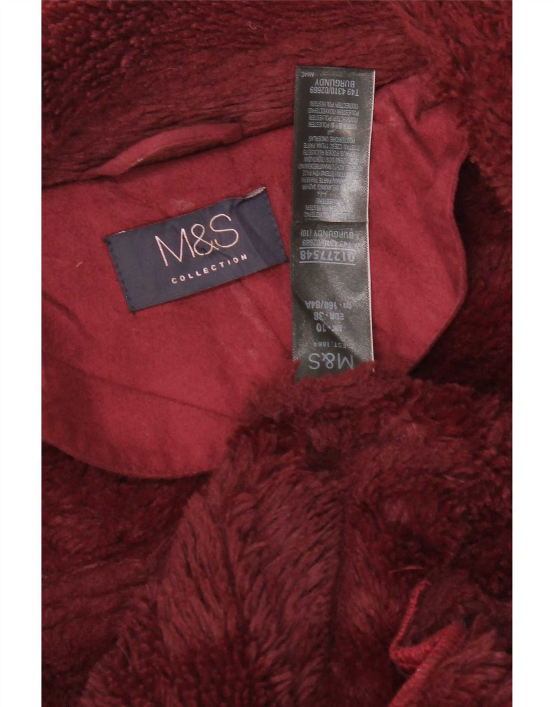 Marks & Spencer Womens Sherpa Jacket UK 10 Small Burgundy Polyester