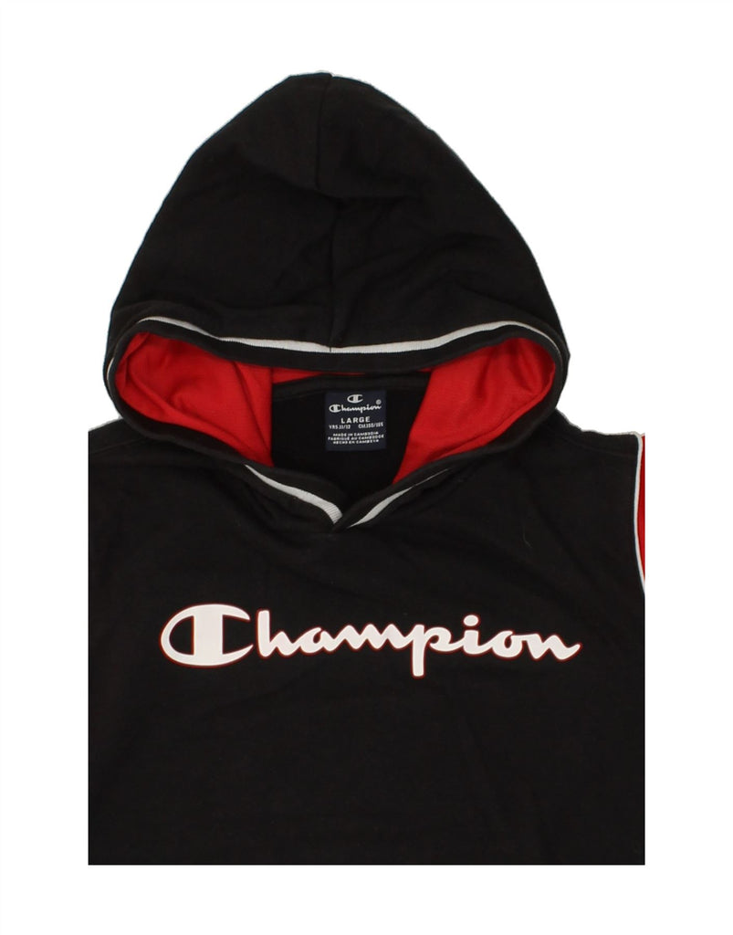 CHAMPION Boys Graphic Hoodie Jumper 11-12 Years Black Colourblock Cotton | Vintage Champion | Thrift | Second-Hand Champion | Used Clothing | Messina Hembry 