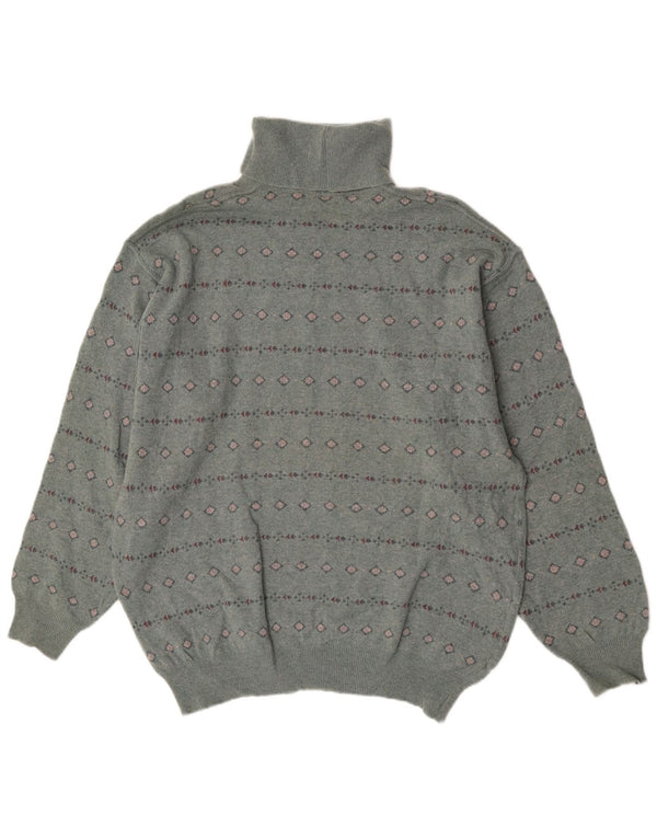 Bramante Mens Roll Neck Jumper Sweater Large Grey Geometric Virgin Wool