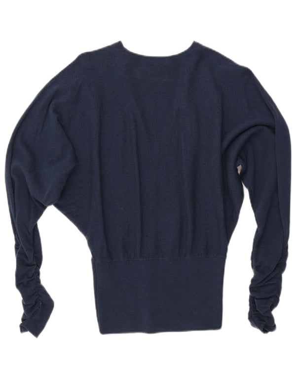 REISS Womens Batwing V-Neck Jumper Sweater UK 6 XS Navy Blue Wool
