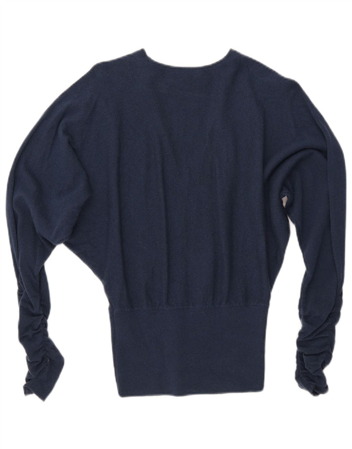 REISS Womens Batwing V-Neck Jumper Sweater UK 6 XS Navy Blue Wool