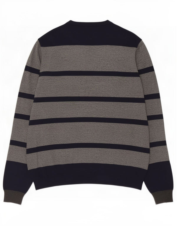 Sun68 Mens Crew Neck Jumper Sweater Large Grey Striped Wool