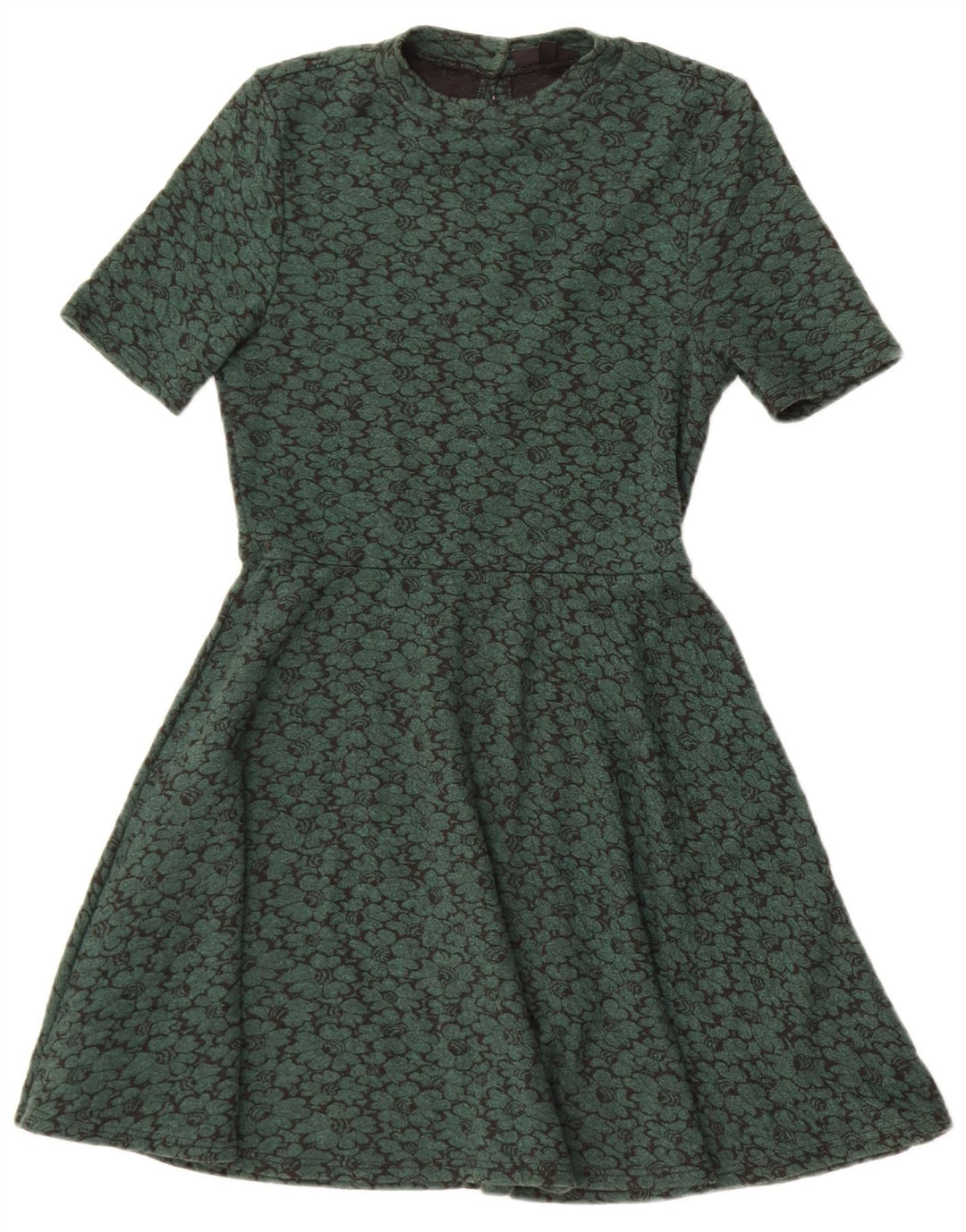 Topshop Womens A-Line Dress UK 10 Small Green Floral Polyester
