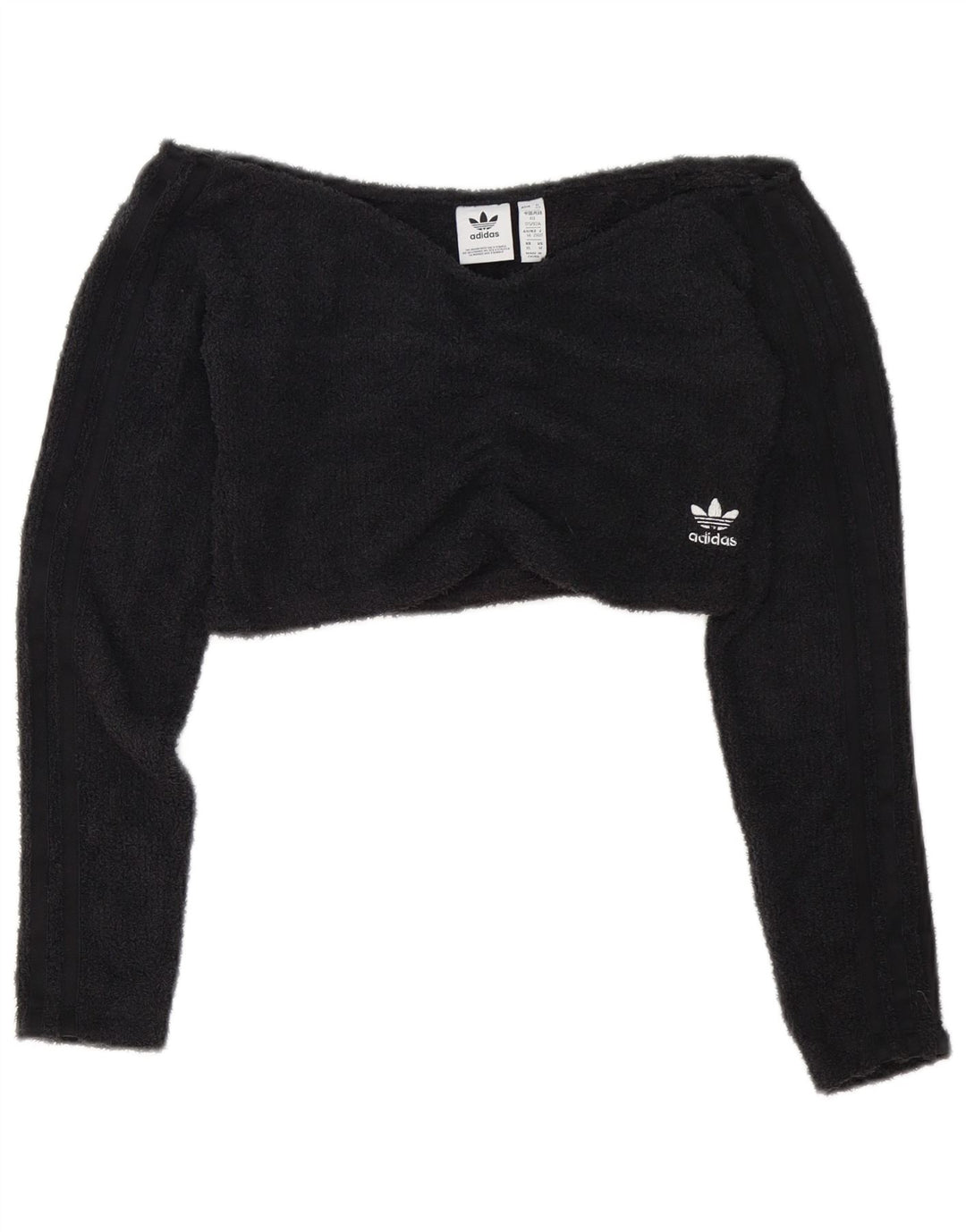 Adidas Womens Crop Fleece Off Shoulder Top UK 12 Medium Black Polyester
