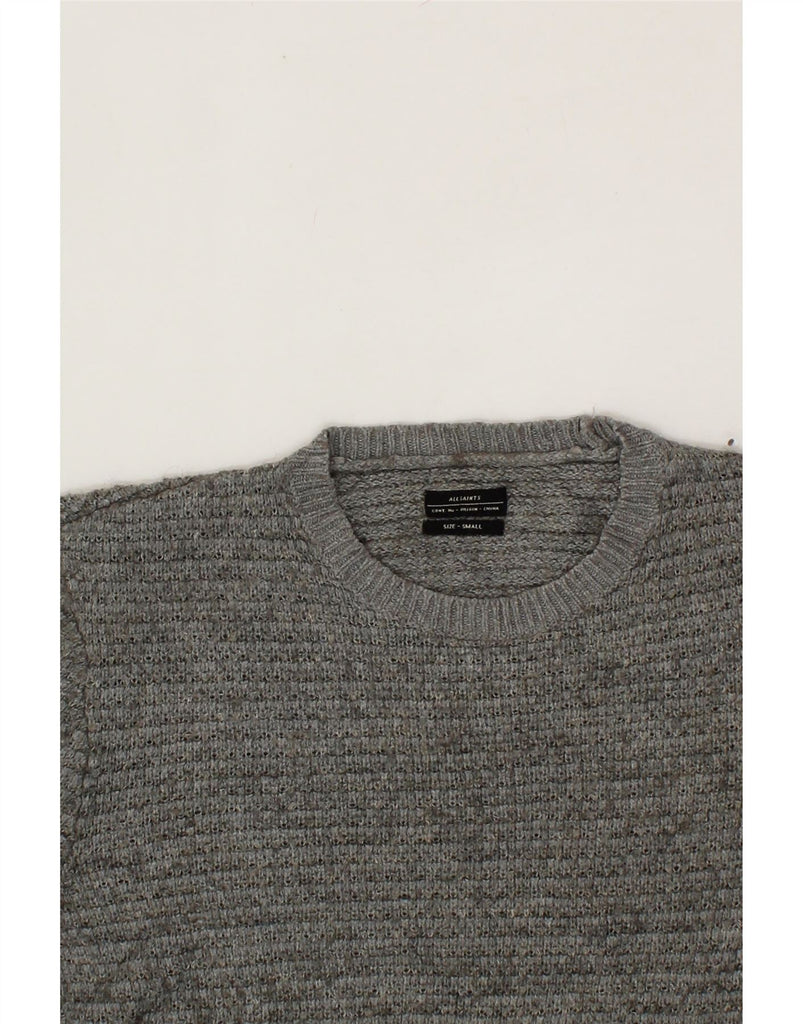 ALL SAINTS Mens Crew Neck Jumper Sweater Small Grey Striped Wool Vintage All Saints and Second-Hand All Saints from Messina Hembry 