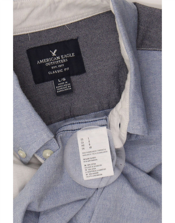 AMERICAN EAGLE Mens Classic Fit Shirt Large Blue Colourblock Cotton Vintage American Eagle and Second-Hand American Eagle from Messina Hembry 
