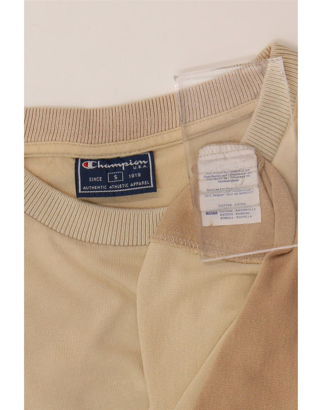 CHAMPION Mens T-Shirt Top Small Beige Colourblock Cotton