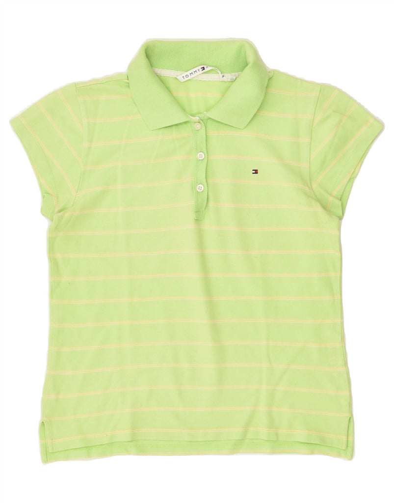 TOMMY HILFIGER Girls Polo Shirt 12-13 Years Large Green Striped Cotton | Vintage Tommy Hilfiger | Thrift | Second-Hand Tommy Hilfiger | Used Clothing | Messina Hembry 