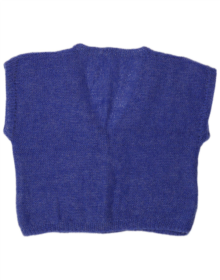 VINTAGE Womens Short Sleeve V-Neck Jumper Sweater UK 14 Medium Blue