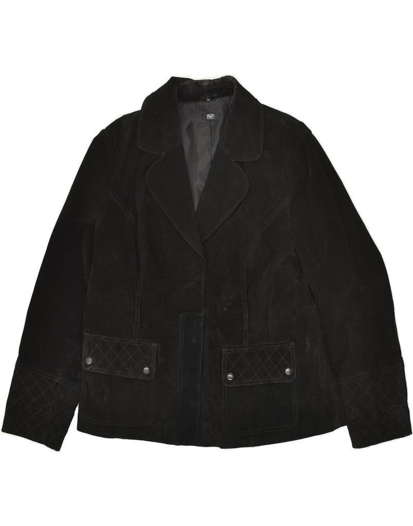 VINTAGE Womens Suede Jacket IT 48 XL Black Leather Vintage Vintage and Second-Hand Vintage from Messina Hembry 