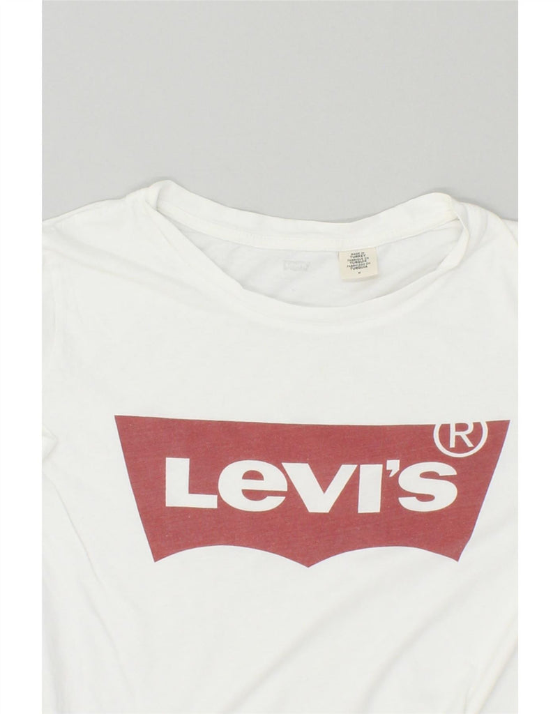 LEVI'S Womens Graphic T-Shirt Top UK 14 Medium White Cotton Vintage Levi's and Second-Hand Levi's from Messina Hembry 