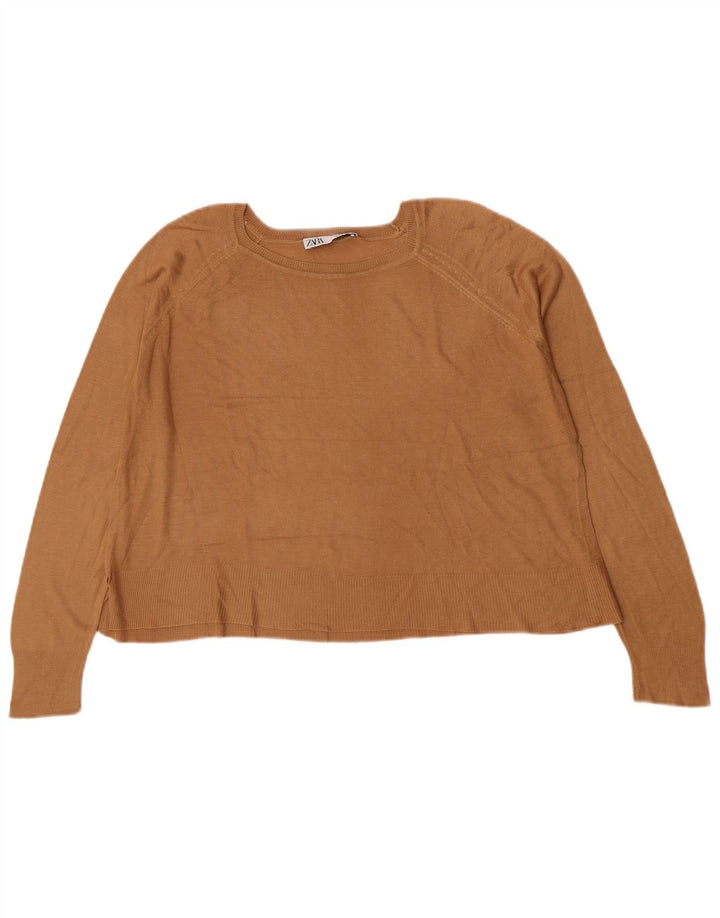 Zara Womens Oversized Boat Neck Jumper Sweater UK 10 Small Brown