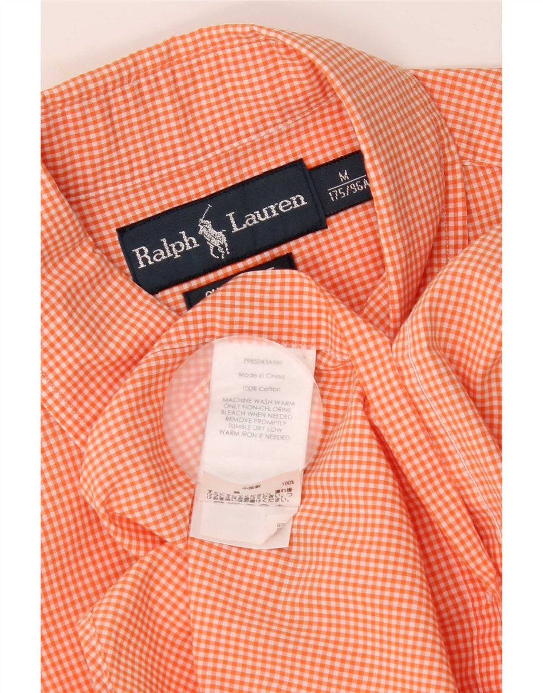 Ralph Lauren Mens Short Sleeve Custom Fit Shirt Medium Orange Gingham