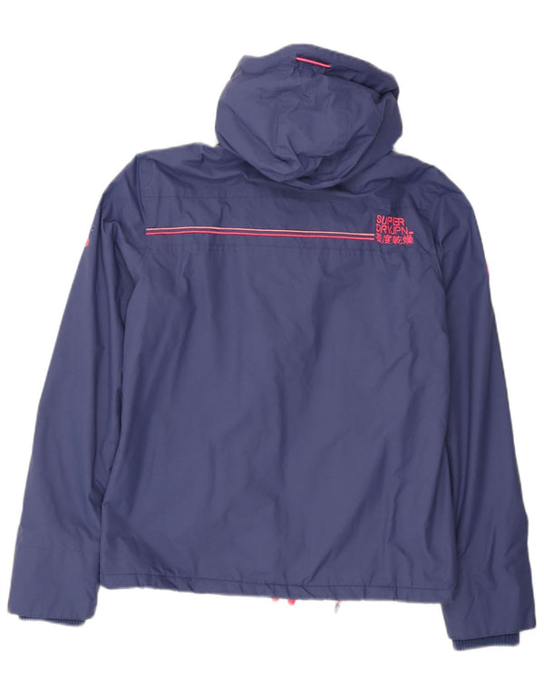 Superdry Womens Hooded Windbreaker Jacket UK 16 Large Blue Colourblock