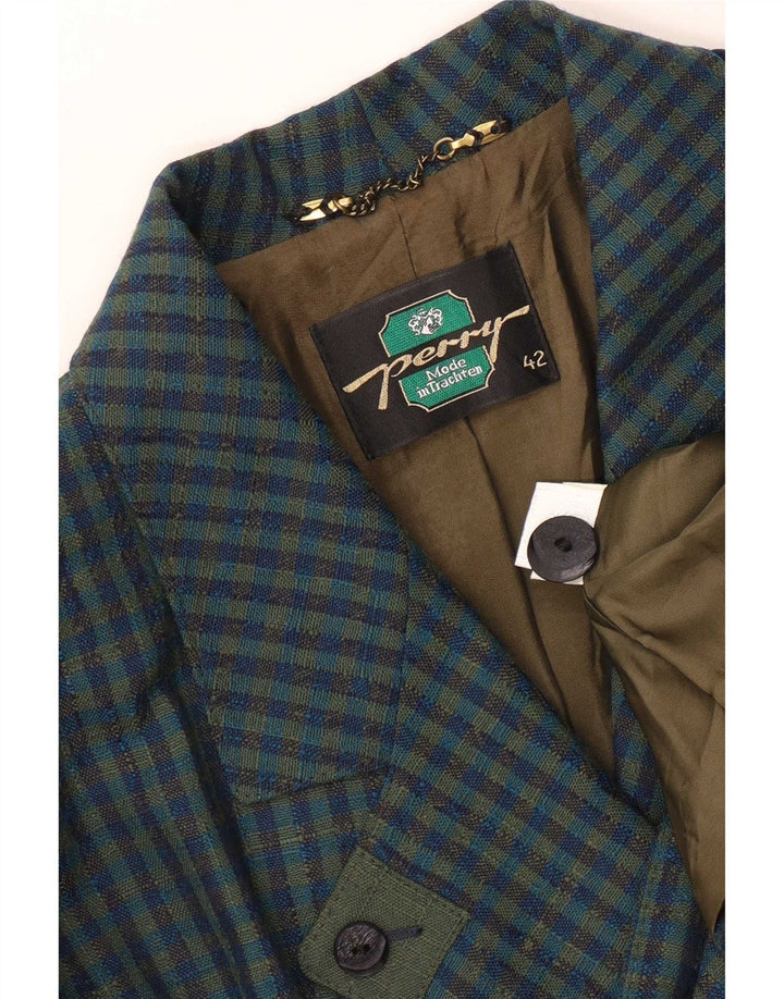 Perry Womens Trachten 2 Button Blazer Jacket EU 42 Large Blue Gingham Wool