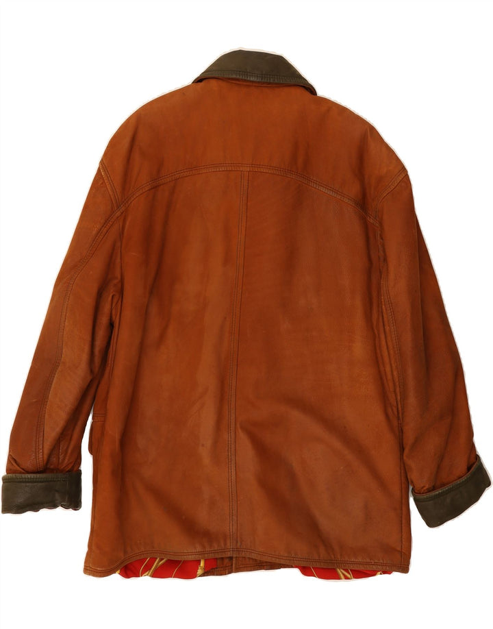 GALLOTTI Mens Duffle Leather Coat IT 48 Medium Brown Leather Vintage Gallotti and Second-Hand Gallotti from Messina Hembry 