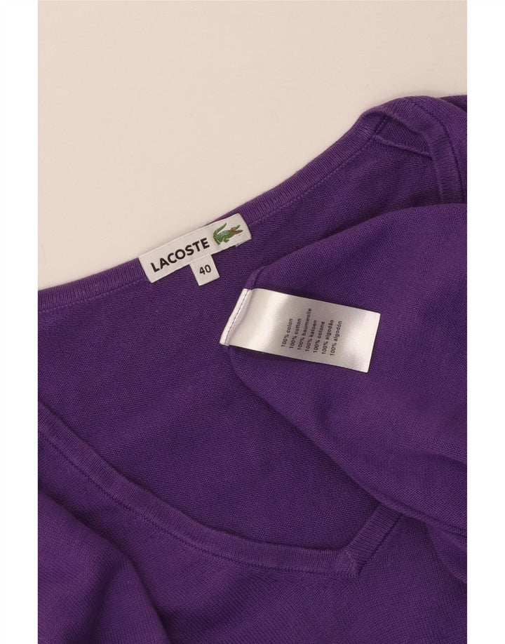 Lacoste Womens V-Neck Jumper Sweater Size 40 Medium Purple Cotton