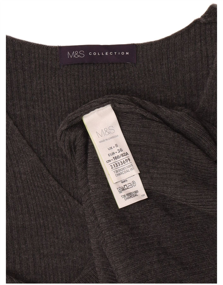Marks & Spencer Womens V-Neck Jumper Sweater UK 8 Small Grey Acrylic