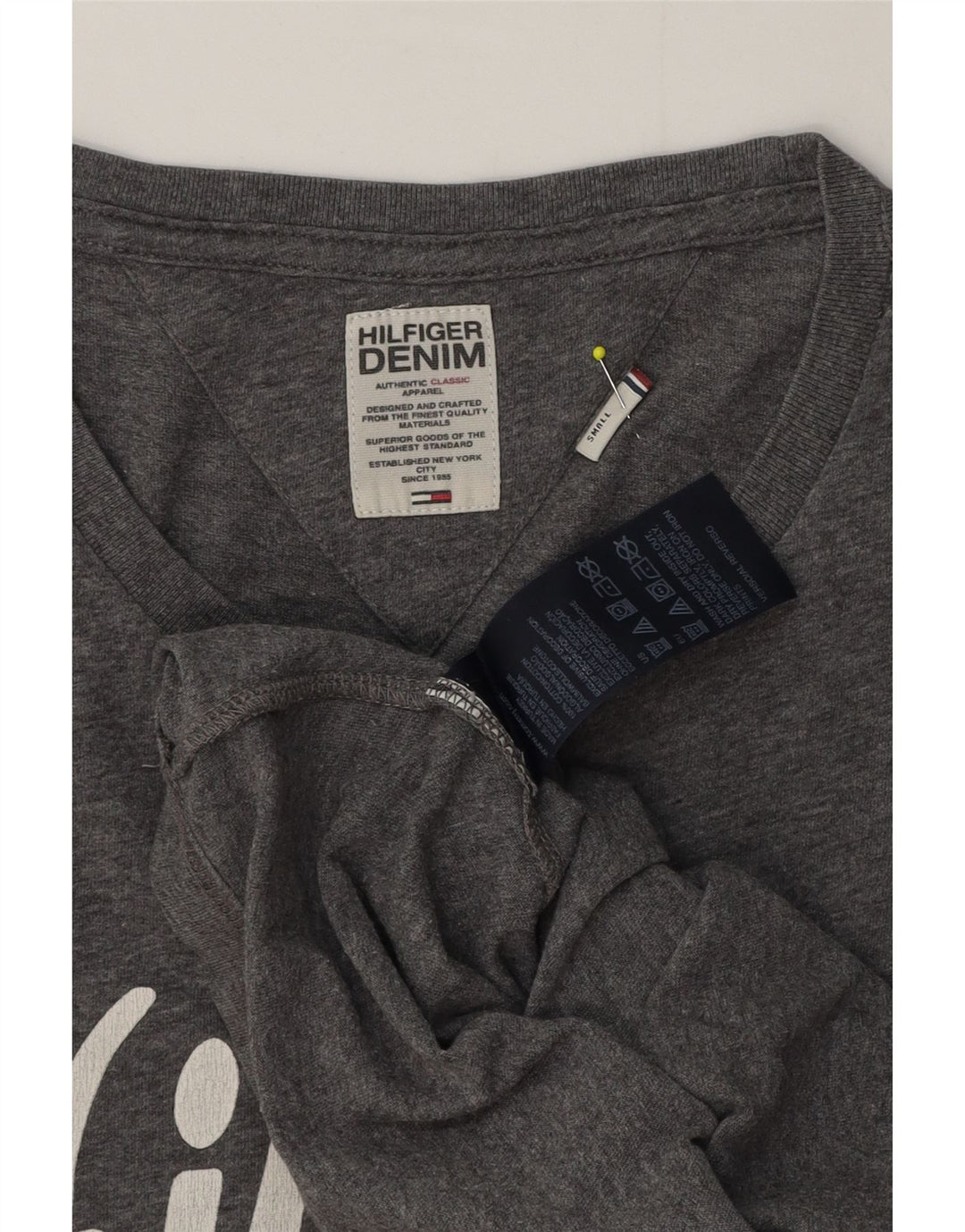 Tommy Hilfiger Mens Graphic Top Long Sleeve Small Grey Flecked Cotton