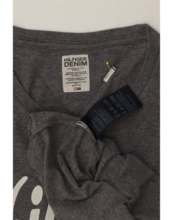 Tommy Hilfiger Mens Graphic Top Long Sleeve Small Grey Flecked Cotton