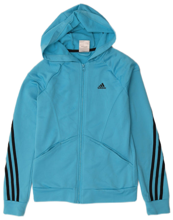 Adidas Womens Zip Hoodie Sweater UK 6 XS Blue Polyester