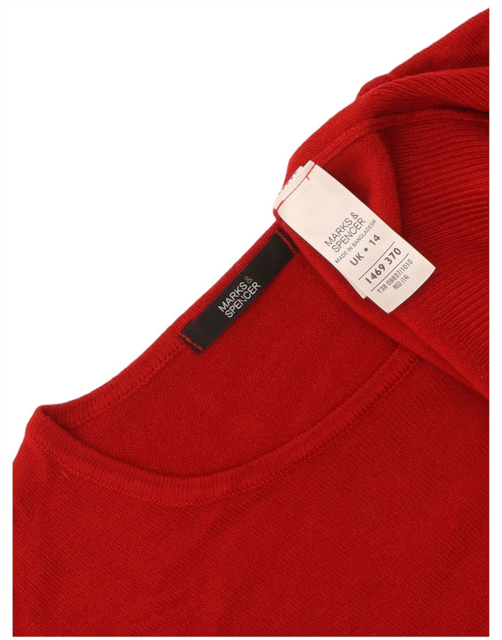 Marks & Spencer Womens Crew Neck Jumper Sweater UK 14 Medium Red Acrylic