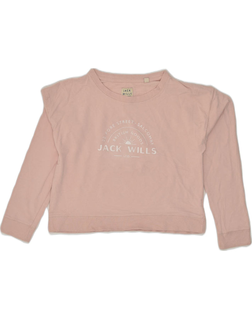 JACK WILLS Womens Crop Graphic Sweatshirt Jumper UK 10 Small Pink Cotton | Vintage Jack Wills | Thrift | Second-Hand Jack Wills | Used Clothing | Messina Hembry 