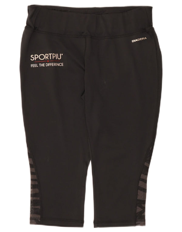 Diadora Womens Graphic Capri Leggings UK 14 Large Black Geometric