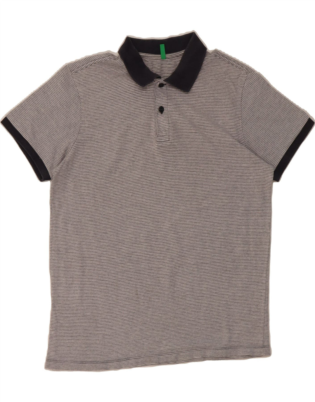 BENETTON Mens Polo Shirt Large Grey Striped Cotton Vintage Benetton and Second-Hand Benetton from Messina Hembry 