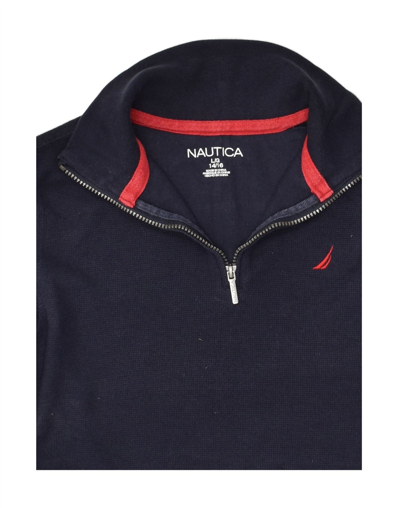 NAUTICA Boys Zip Neck Jumper Sweater 14-15 Years Large Navy Blue Cotton | Vintage Nautica | Thrift | Second-Hand Nautica | Used Clothing | Messina Hembry 