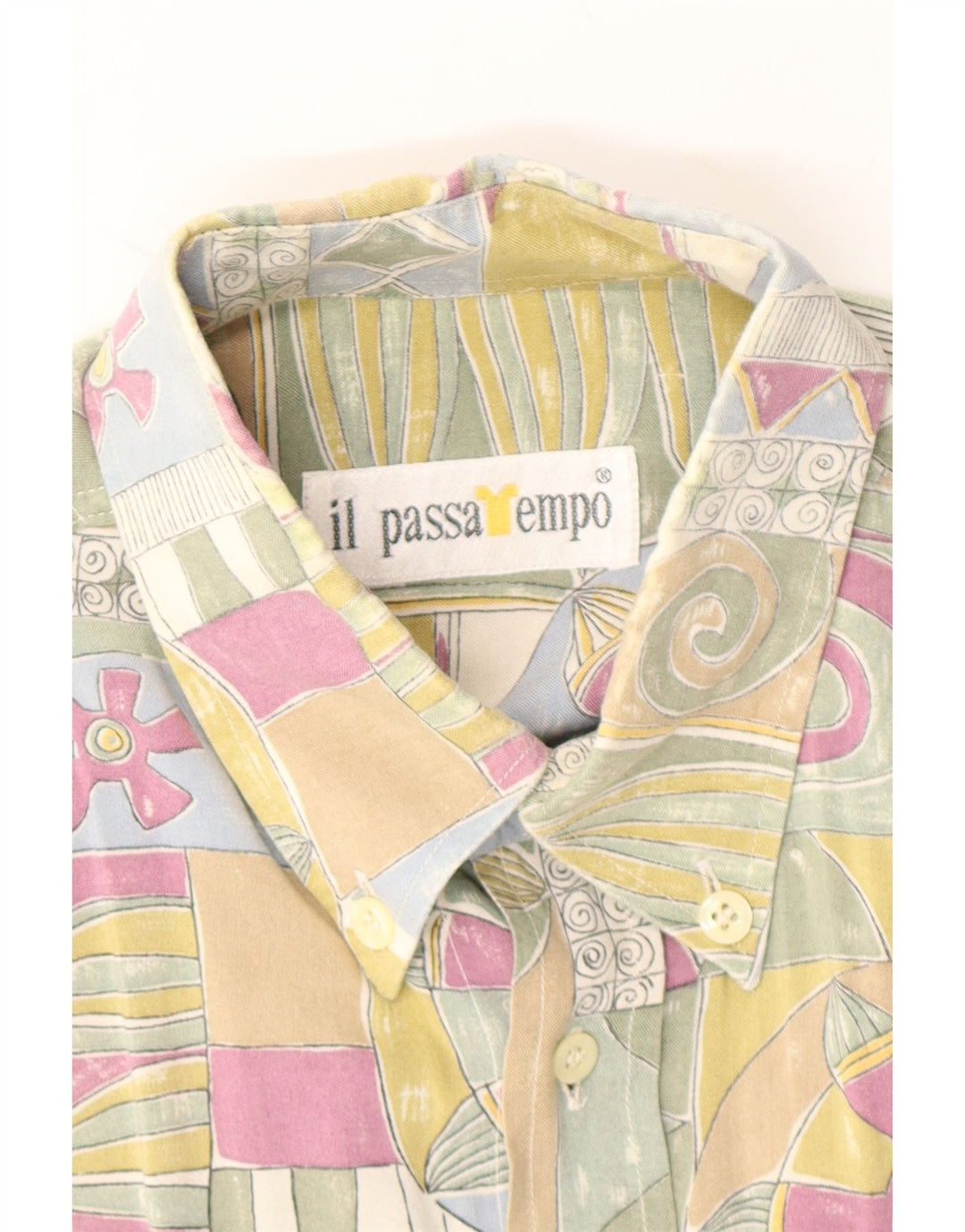 VINTAGE Mens Abstract Pattern Short Sleeve Shirt Medium Green Vintage Vintage and Second-Hand Vintage from Messina Hembry 