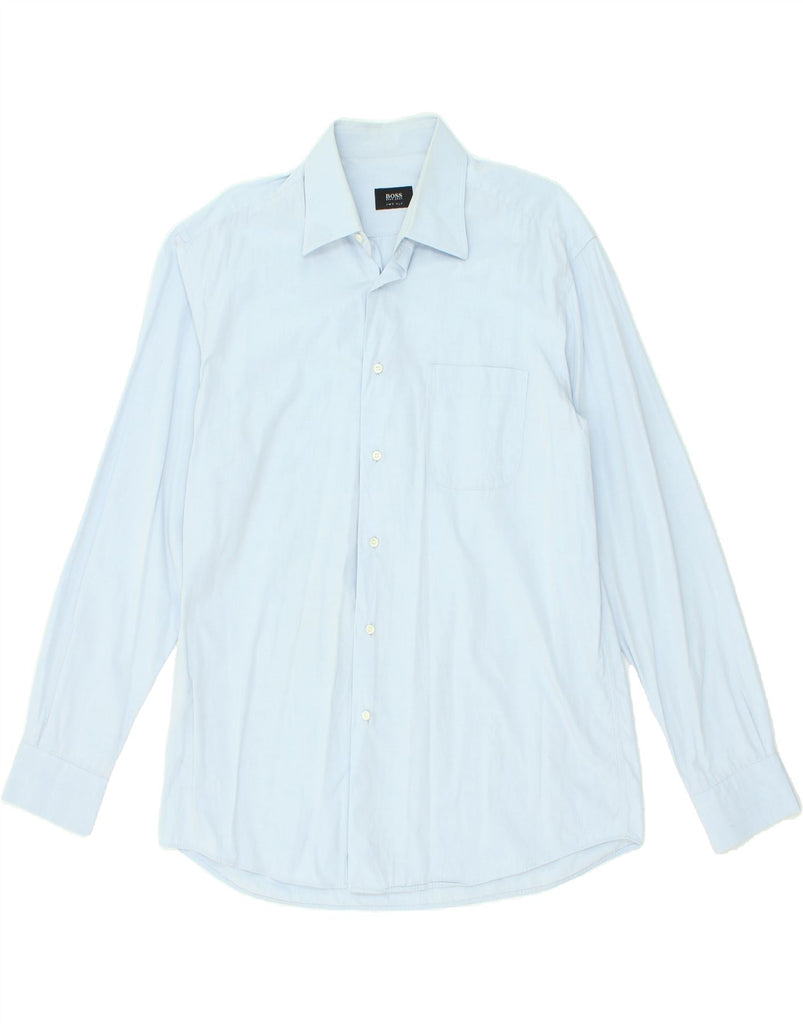 HUGO BOSS Mens Shirt Size 41 16 1/2 Large Blue Cotton | Vintage Hugo Boss | Thrift | Second-Hand Hugo Boss | Used Clothing | Messina Hembry 