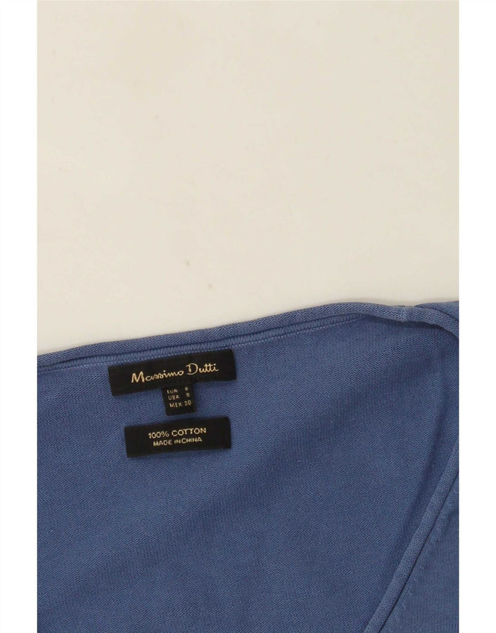 Massimo Dutti Womens V-Neck Jumper Sweater UK 10 Small Blue Cotton