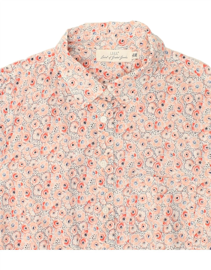 H&M Womens Short Sleeve Shirt UK 12 Medium Pink Floral | Vintage H&M | Thrift | Second-Hand H&M | Used Clothing | Messina Hembry 