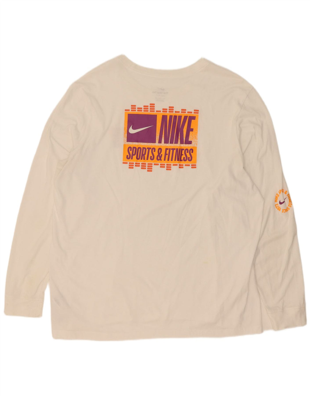 Nike Mens Dri Fit Graphic Top Long Sleeve 2XL White Cotton