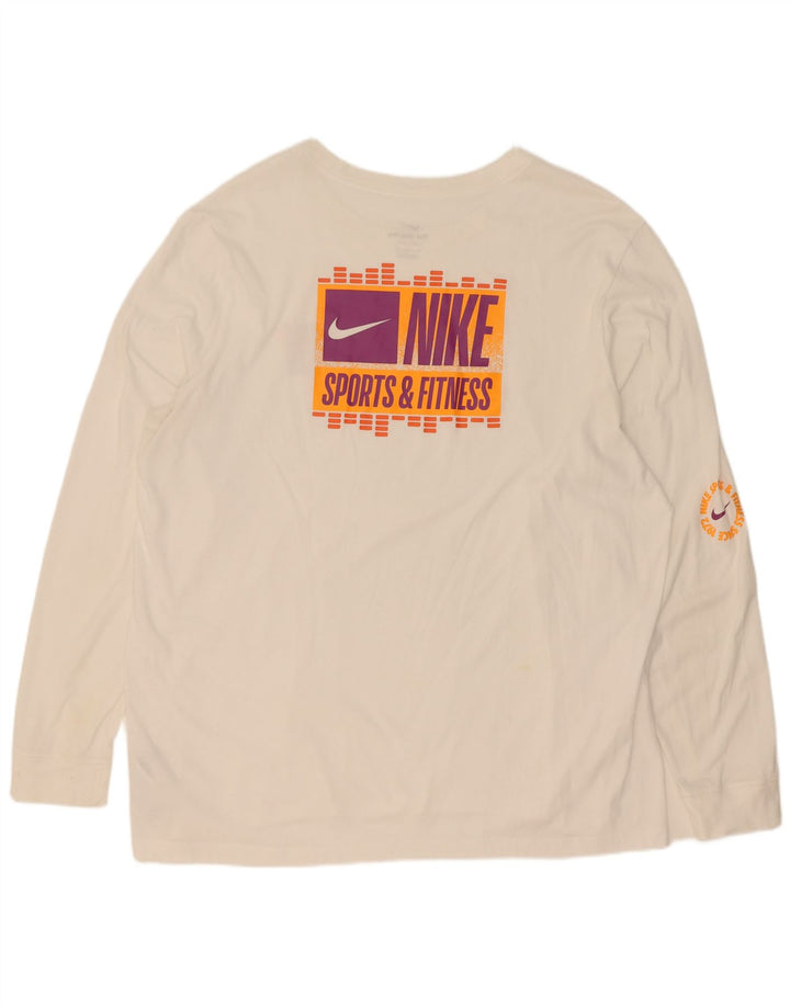 Nike Mens Dri Fit Graphic Top Long Sleeve 2XL White Cotton