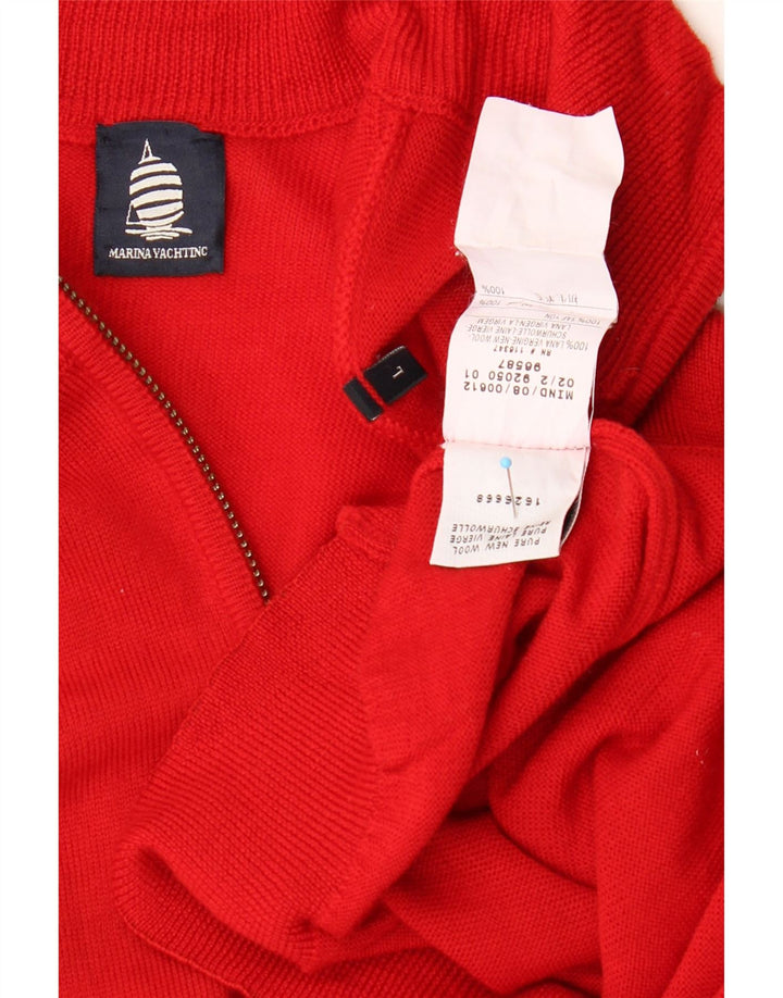 MARINA YACHTING Mens Zip Neck Jumper Sweater Large Red Virgin Wool Vintage Marina Yachting and Second-Hand Marina Yachting from Messina Hembry 