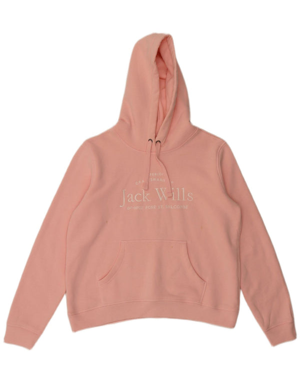 Jack Wills Womens Graphic Oversized Hoodie Jumper UK 16 large Pink Cotton