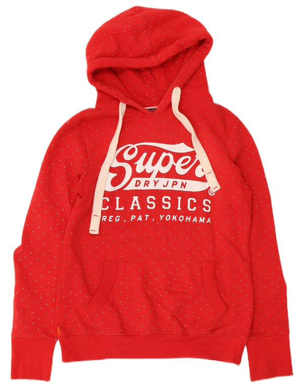 Superdry Womens Graphic Hoodie Jumper UK 12 Medium Red Spotted Cotton