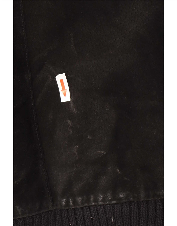 Vintage Mens Suede Bomber Jacket UK 42 XL Black Leather
