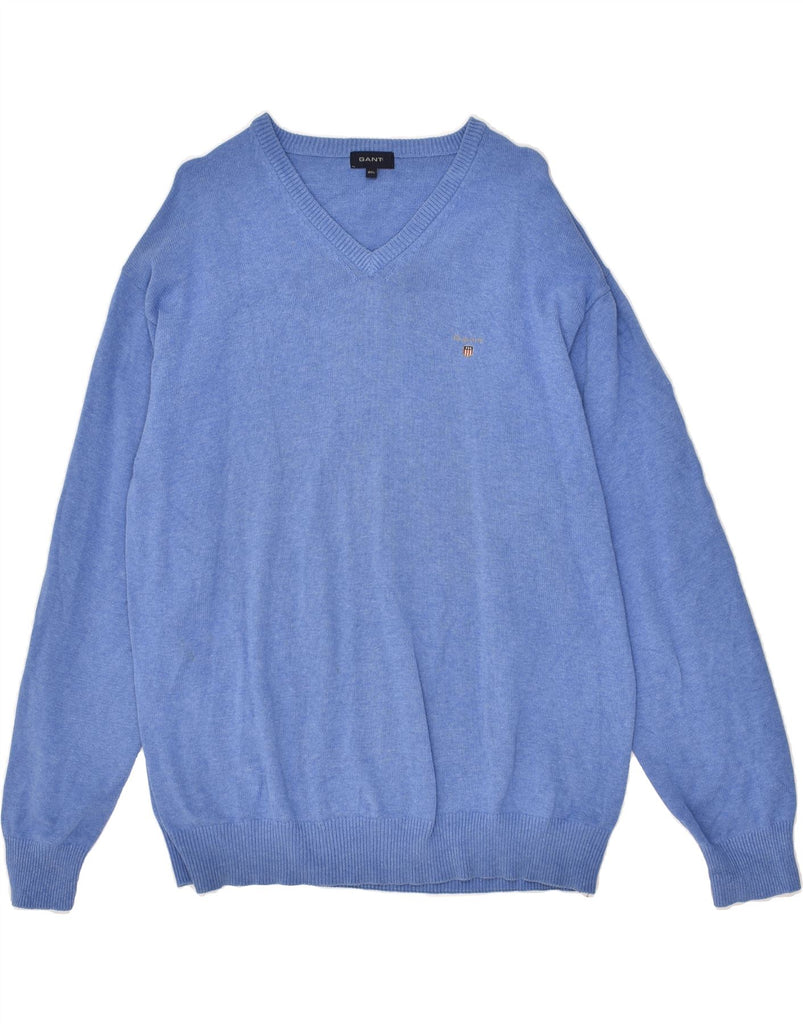 GANT Mens V-Neck Jumper Sweater 2XL Blue Cotton | Vintage Gant | Thrift | Second-Hand Gant | Used Clothing | Messina Hembry 