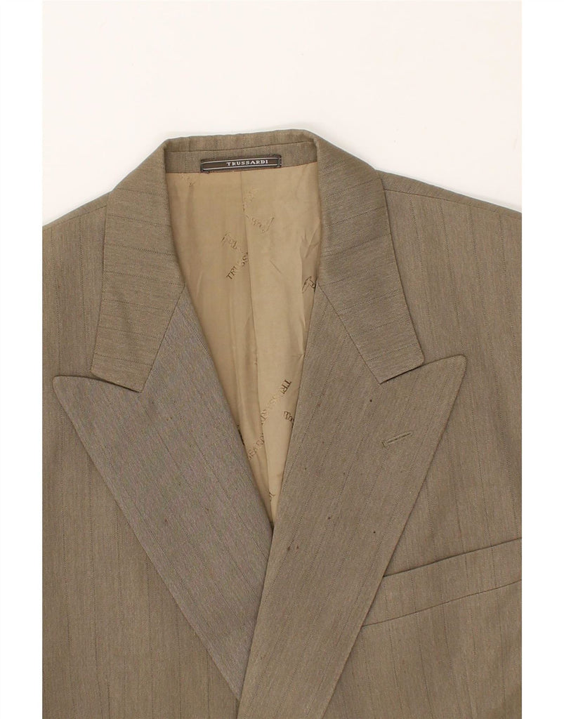 TRUSSARDI Mens Double Breasted Blazer Jacket IT 50 Large Beige Striped Vintage Trussardi and Second-Hand Trussardi from Messina Hembry 