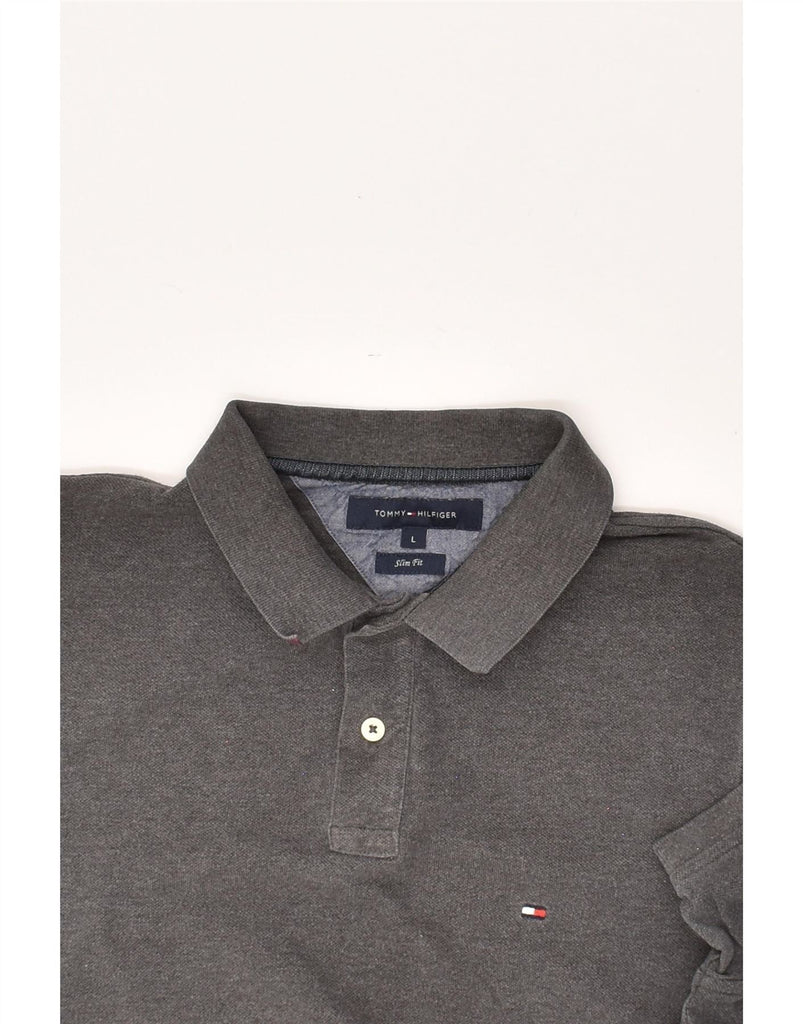 TOMMY HILFIGER Mens Slim Fit Polo Shirt Large Grey Cotton Vintage Tommy Hilfiger and Second-Hand Tommy Hilfiger from Messina Hembry 