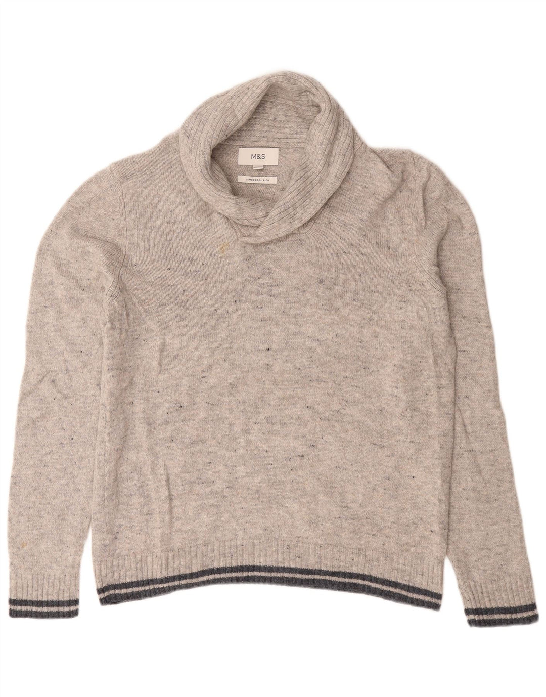 Marks & Spencer Mens Shawl Neck Jumper Sweater Large Grey Flecked Lambswool