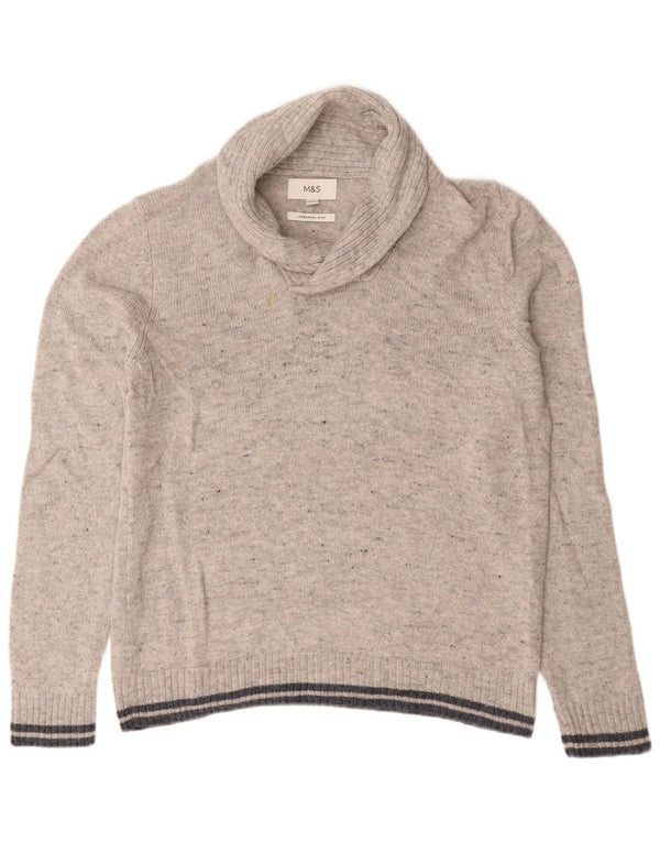 Marks & Spencer Mens Shawl Neck Jumper Sweater Large Grey Flecked Lambswool